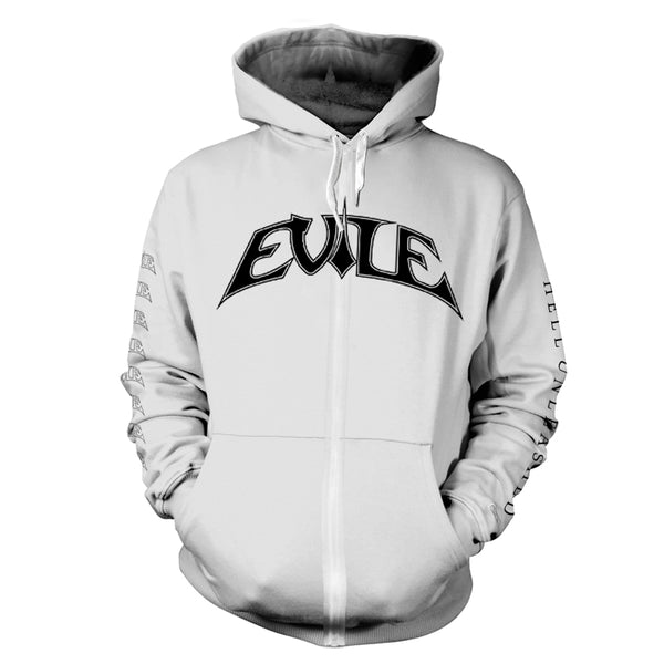 Evile Unisex Zipped Hoodie: Hell Unleashed (White) (back print)