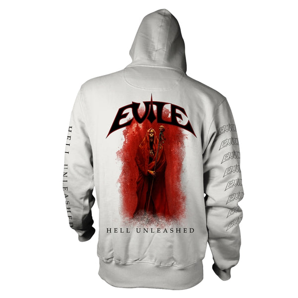 Evile Unisex Zipped Hoodie: Hell Unleashed (White) (back print)