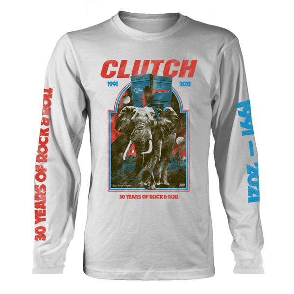 Clutch Unisex Long Sleeved T-shirt: Elephant (White)