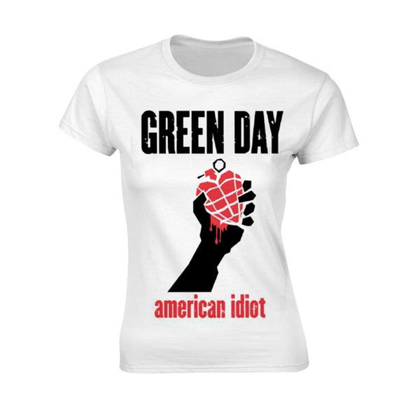 Green Day Ladies Ladies T-shirt: American Idiot Heart (White) (back print)