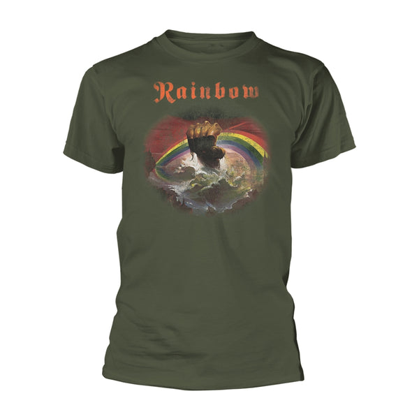 Rainbow | Official Band T-Shirt | Rising Distressed (Military Green)