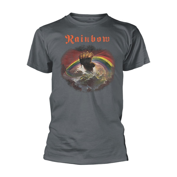 Rainbow | Official Band T-Shirt | Rising Distressed (Charcoal)
