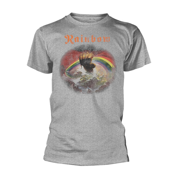 Rainbow | Official Band T-Shirt | Rising Distressed (Sports Grey)
