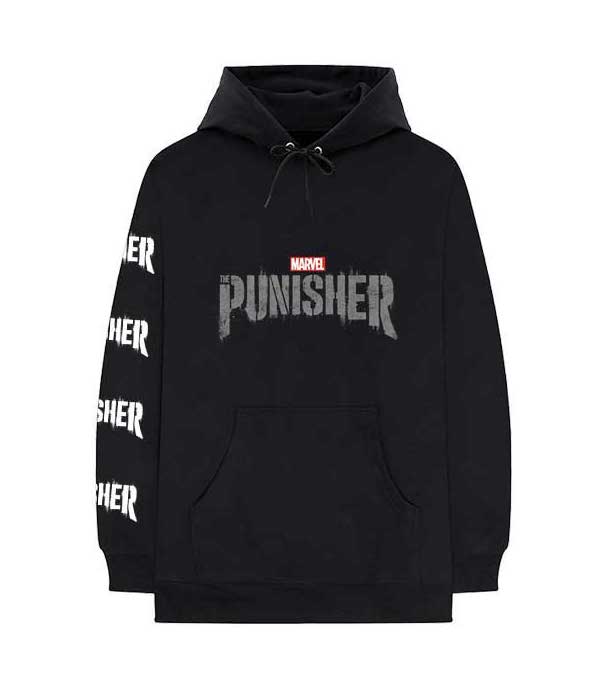 Marvel Comics Unisex Pullover Hoodie Punisher Stamp Back Sleeve Pr HeyRusty