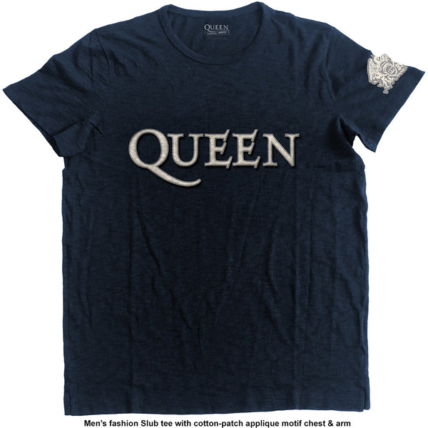 Queen Unisex Fashion T-Shirt: Logo & Crest (Applique Motifs)