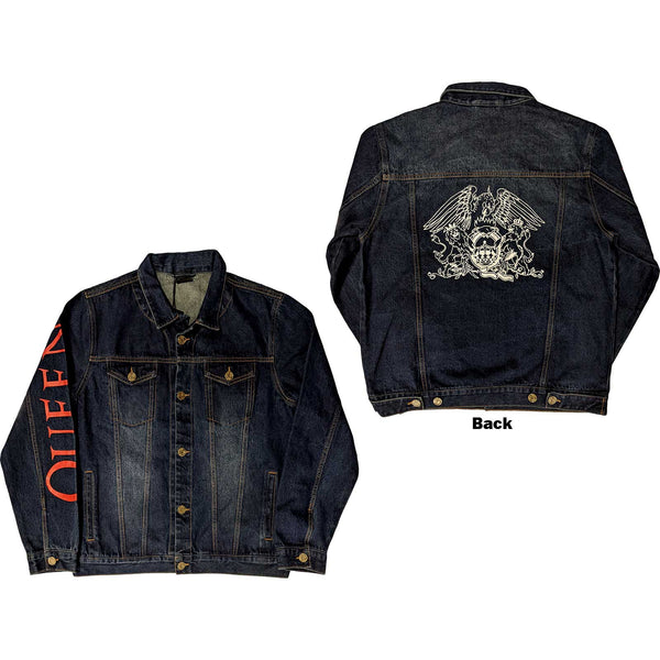 Queen Unisex Denim Jacket: White Crest (Back Print)