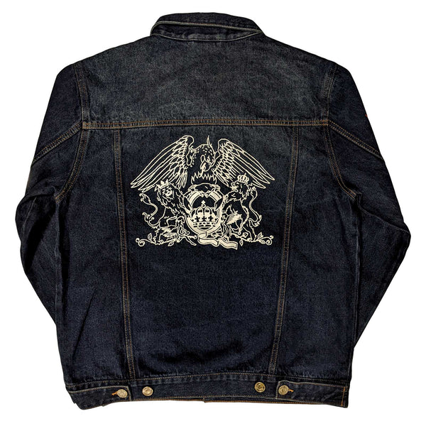 Queen Unisex Denim Jacket: White Crest (Back Print)