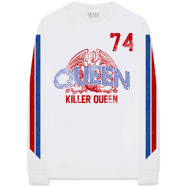 Queen Unisex Long Sleeved T-Shirt: Killer Queen '74 Stripes (Arm Print)