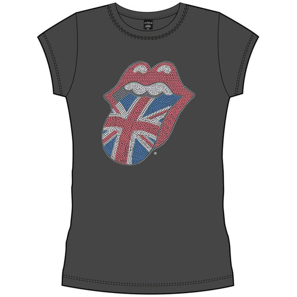 The Rolling Stones Ladies Fashion T-Shirt: Classic UK Tongue (Diamante)