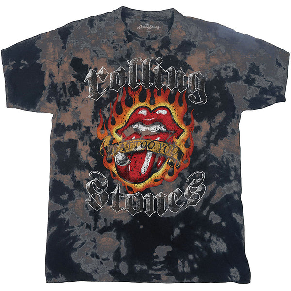 The Rolling Stones | Official Band T-Shirt | Tattoo Flames (Dip-Dye)