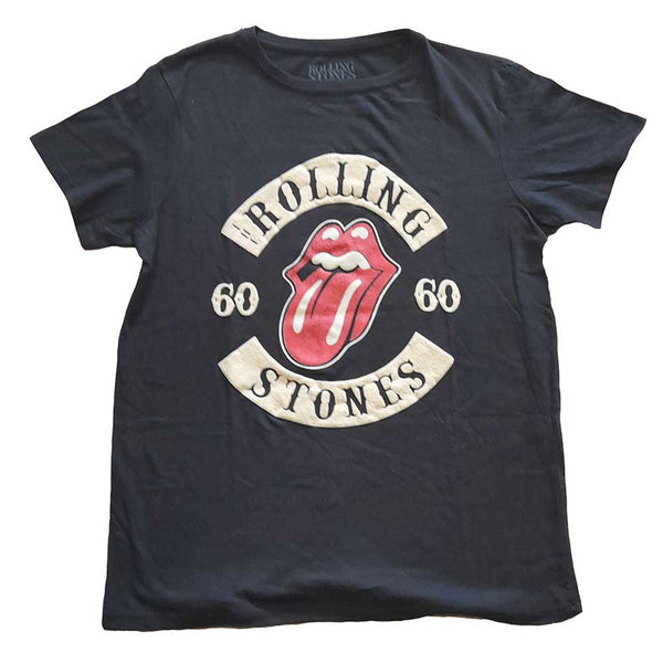 The Rolling Stones Ladies T-Shirt: Sixty Biker Tongue (Suede Flock)