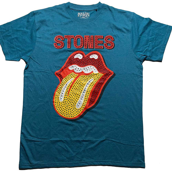 The Rolling Stones | Official Band T-Shirt | Dia Tongue (Diamante) Blue, Green