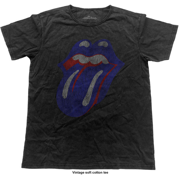 The Rolling Stones Unisex Fashion T-Shirt: Blue & Lonesome Tongue (Vintage Finish)