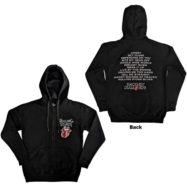 The Rolling Stones | Official Band Zipped Hoodie | Hackney Diamonds Tracklist (Back Print)