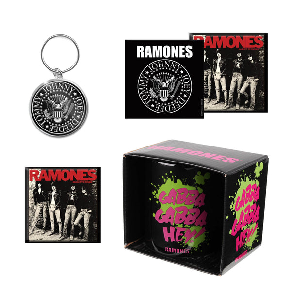 Ramones Gift Set with boxed Coffee Mug, Keychain, Fridge Magnet, 2 x Drinks Coasters