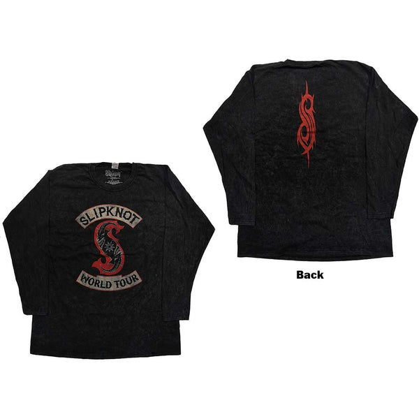 Slipknot Unisex Long Sleeved T-Shirt: Patched Up (Back Print/Dip-Dye)