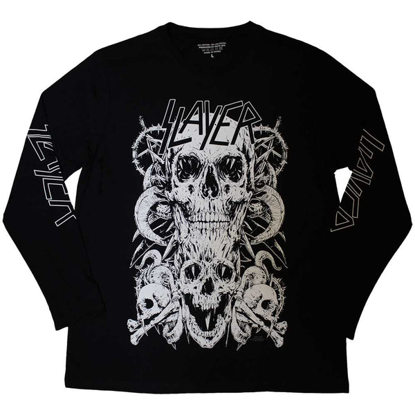 Slayer| Official Band Long Sleeve T-Shirt | White Skulls (Sleeve Print)