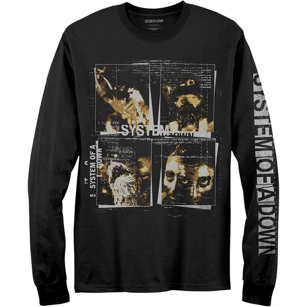 System Of A Down Unisex Long Sleeved T-Shirt: Face Boxes (Sleeve Print)