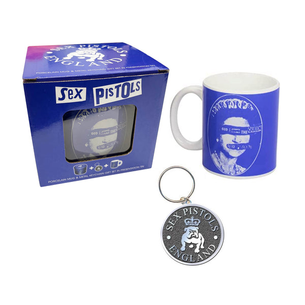 The Sex Pistols Gift Set with boxed Coffee Mug, Keychain, 2 x Drinks Coasters, Fridge Magnet, Woven Patch, Pen
