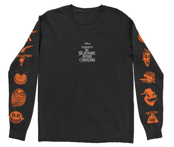Disney Unisex Long Sleeved T-Shirt: The Nightmare Before Christmas All Characters Orange (Back & Sleeve Print)