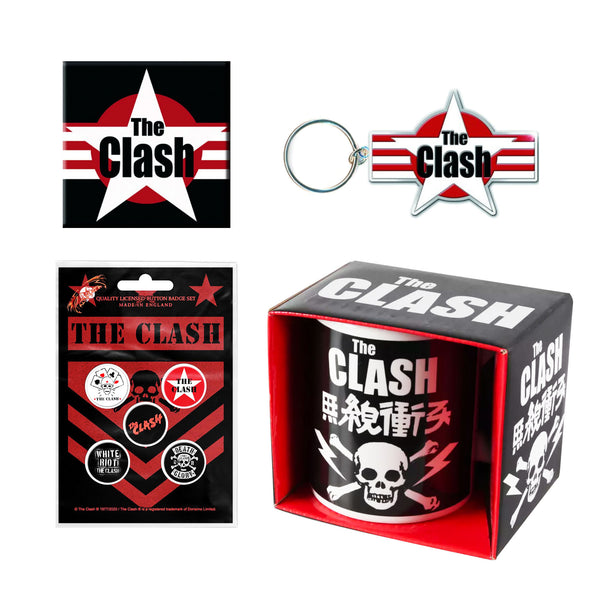The Clash Gift Set with boxed Coffee Mug, Keychain, Fridge Magnet, 5 x Button Badges