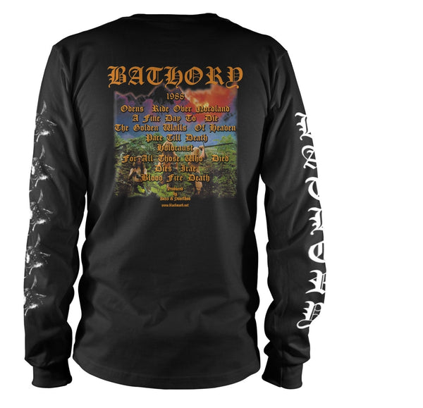 Bathory Unisex Long Sleeved T-shirt: Blood Fire Death (back print)